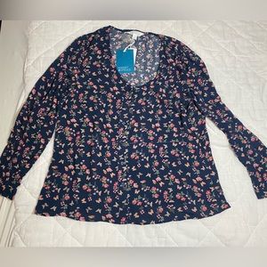 Market & Spruce. Clara Waist Detail V Neck Top. Navy Blue Large.